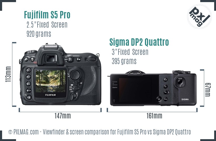 Fujifilm S5 Pro vs Sigma DP2 Quattro Screen and Viewfinder comparison