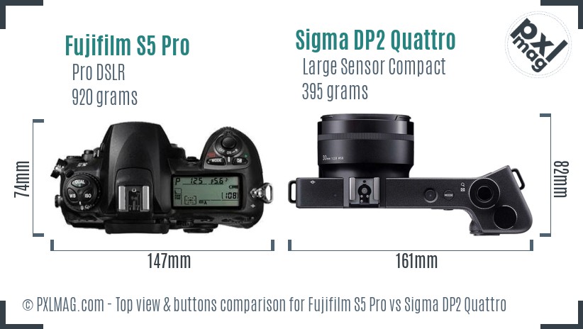 Fujifilm S5 Pro vs Sigma DP2 Quattro top view buttons comparison