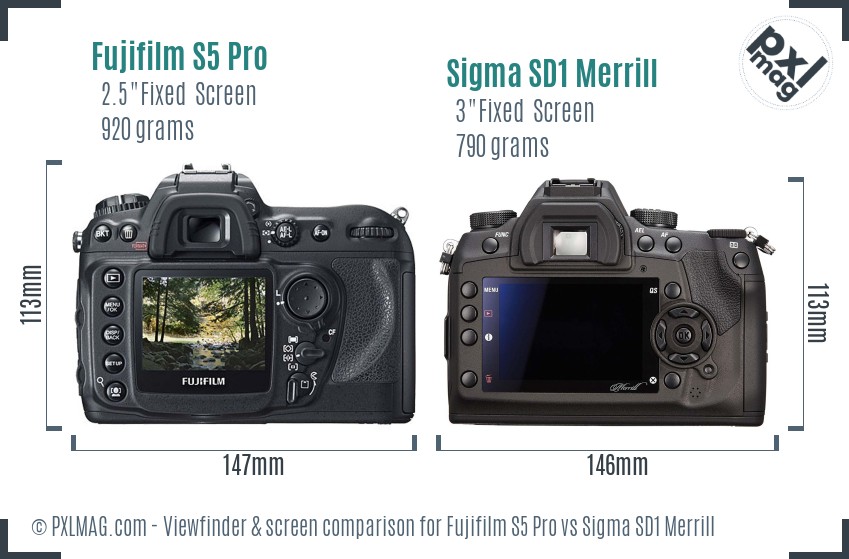 Fujifilm S5 Pro vs Sigma SD1 Merrill Screen and Viewfinder comparison