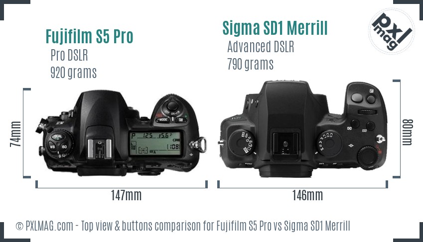 Fujifilm S5 Pro vs Sigma SD1 Merrill top view buttons comparison