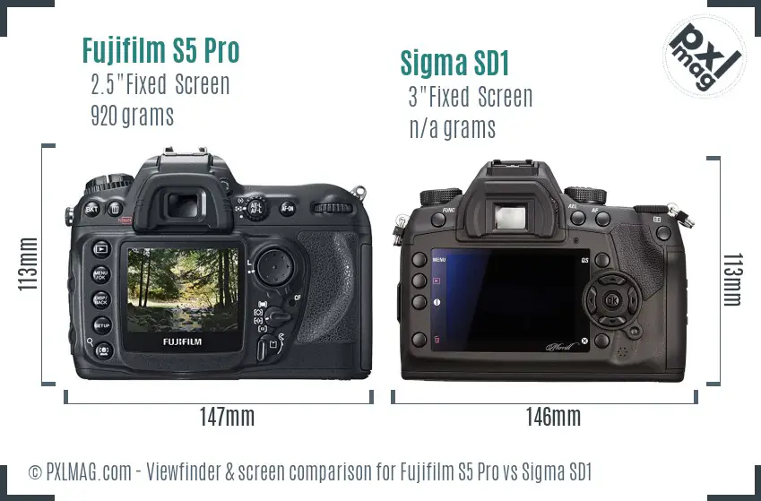 Fujifilm S5 Pro vs Sigma SD1 Screen and Viewfinder comparison