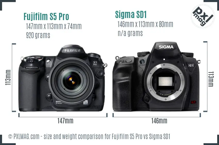 Fujifilm S5 Pro vs Sigma SD1 size comparison