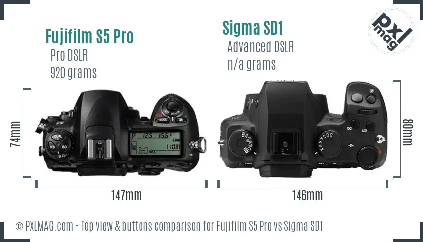 Fujifilm S5 Pro vs Sigma SD1 top view buttons comparison