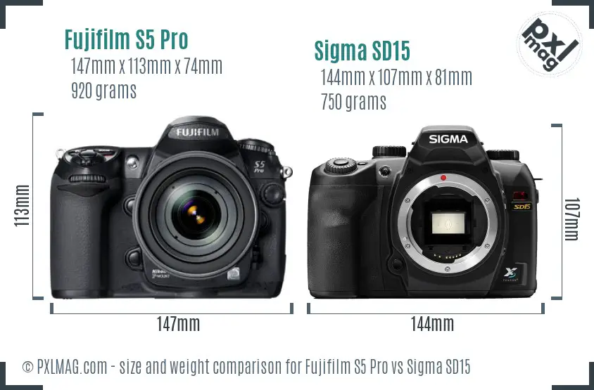 Fujifilm S5 Pro vs Sigma SD15 size comparison