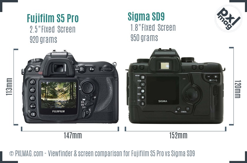 Fujifilm S5 Pro vs Sigma SD9 Screen and Viewfinder comparison