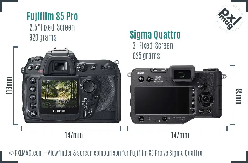 Fujifilm S5 Pro vs Sigma Quattro Screen and Viewfinder comparison