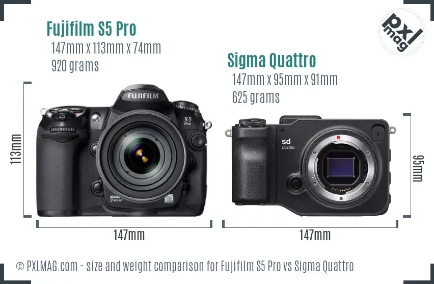 Fujifilm S5 Pro vs Sigma Quattro size comparison