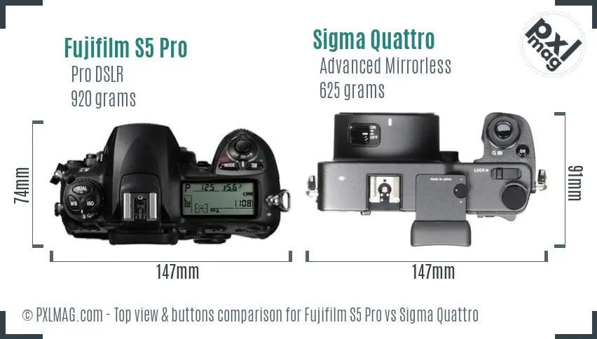 Fujifilm S5 Pro vs Sigma Quattro top view buttons comparison