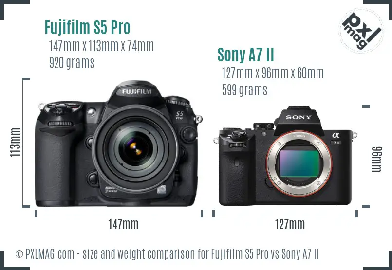 Fujifilm S5 Pro vs Sony A7 II size comparison