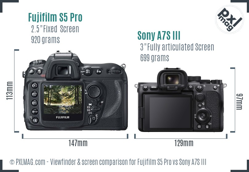 Fujifilm S5 Pro vs Sony A7S III Screen and Viewfinder comparison