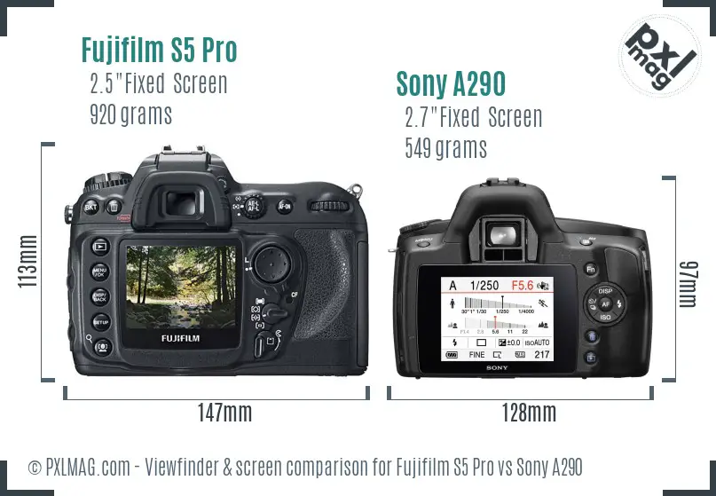 Fujifilm S5 Pro vs Sony A290 Screen and Viewfinder comparison