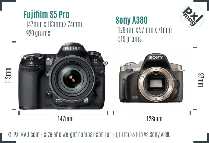 Fujifilm S5 Pro vs Sony A380 size comparison