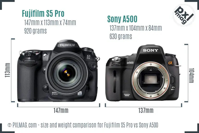 Fujifilm S5 Pro vs Sony A500 size comparison Fujifilm S5 Pro vs Sony A500 size comparison