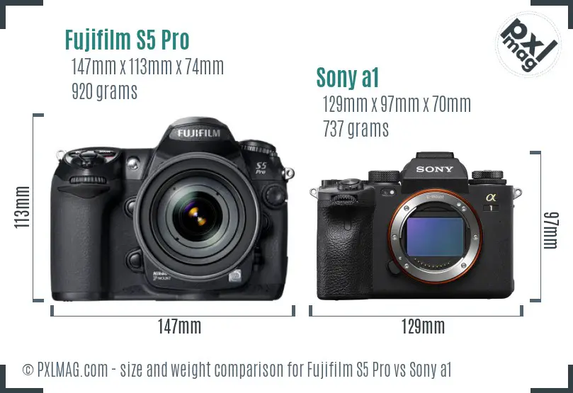 Fujifilm S5 Pro vs Sony a1 size comparison