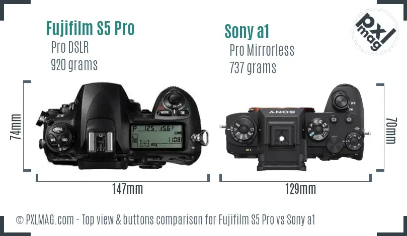 Fujifilm S5 Pro vs Sony a1 top view buttons comparison