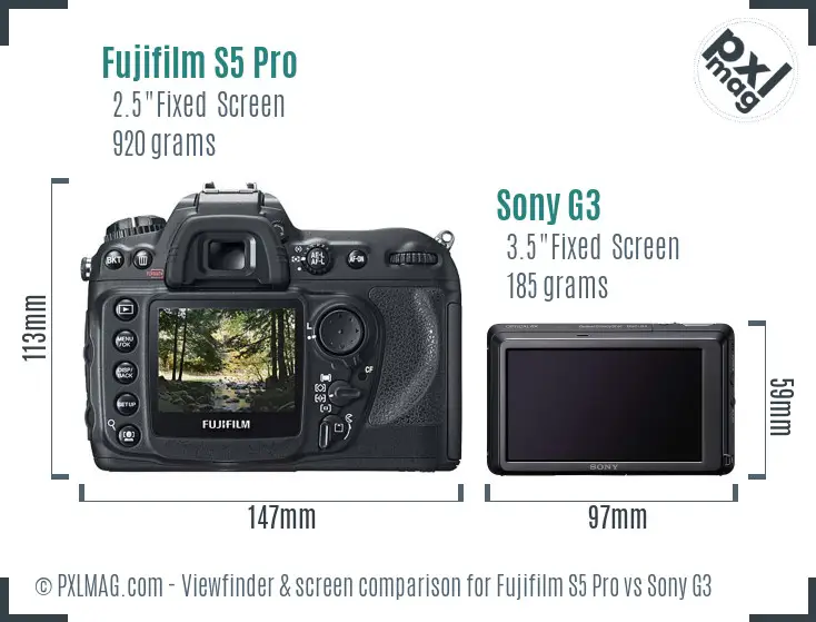 Fujifilm S5 Pro vs Sony G3 Screen and Viewfinder comparison