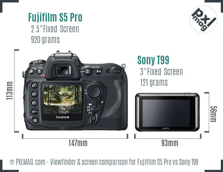 Fujifilm S5 Pro vs Sony T99 Screen and Viewfinder comparison