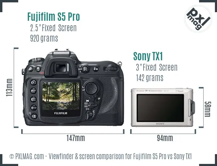 Fujifilm S5 Pro vs Sony TX1 Screen and Viewfinder comparison