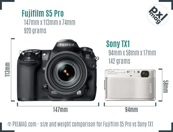 Fujifilm S5 Pro vs Sony TX1 size comparison