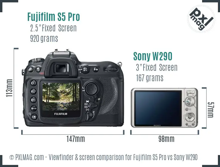 Fujifilm S5 Pro vs Sony W290 Screen and Viewfinder comparison