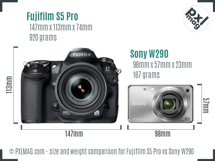Fujifilm S5 Pro vs Sony W290 size comparison