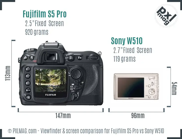 Fujifilm S5 Pro vs Sony W510 Screen and Viewfinder comparison