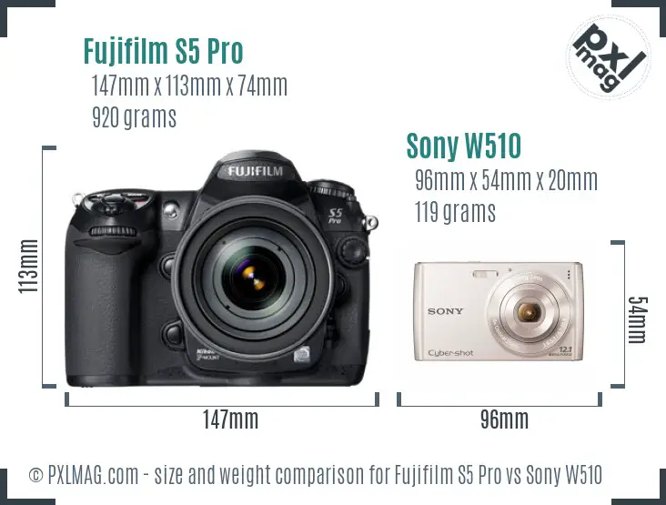 Fujifilm S5 Pro vs Sony W510 size comparison