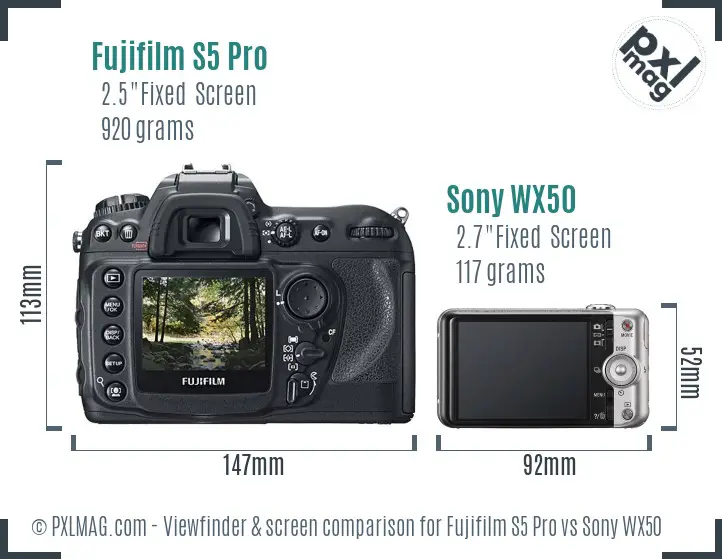 Fujifilm S5 Pro vs Sony WX50 Screen and Viewfinder comparison
