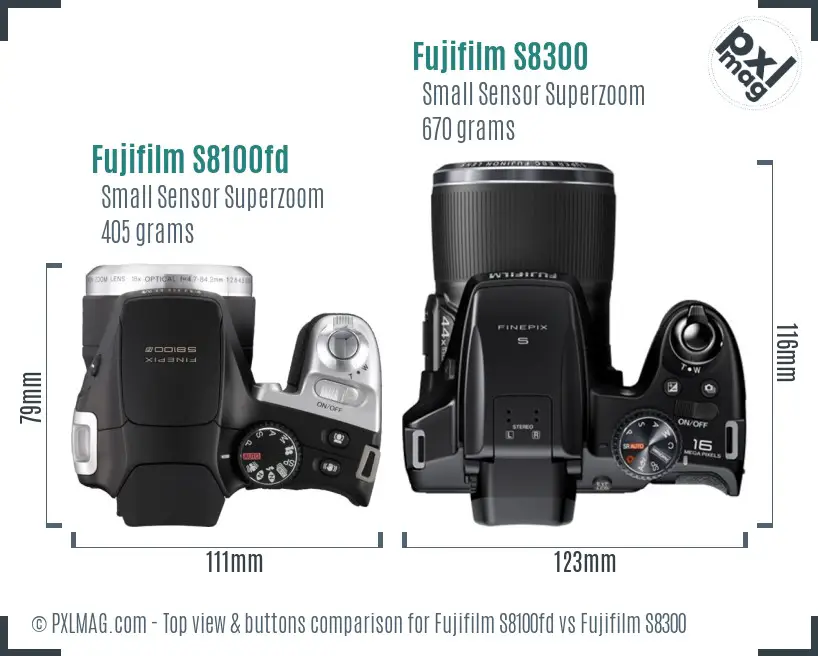 Fujifilm S8100fd vs Fujifilm S8300 top view buttons comparison