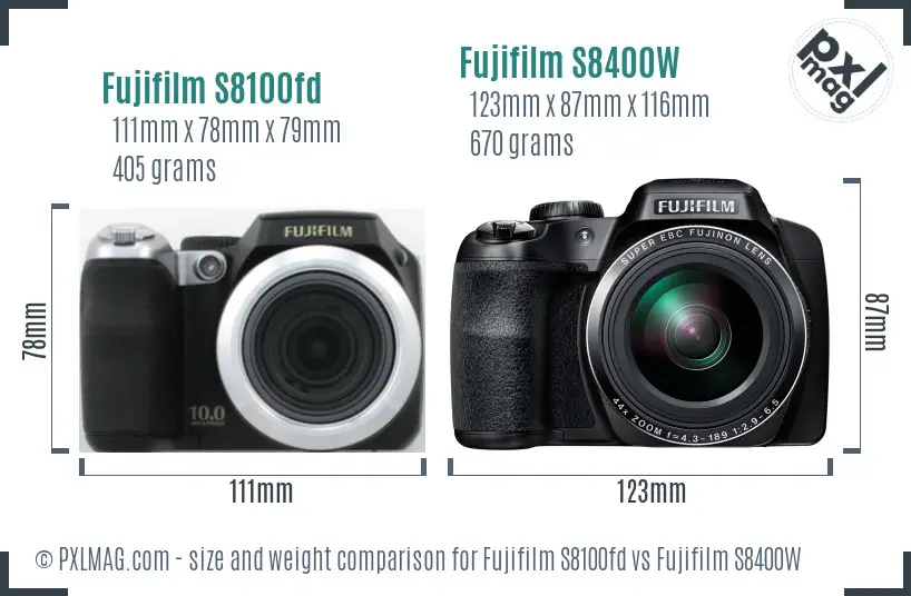 Fujifilm S8100fd vs Fujifilm S8400W size comparison