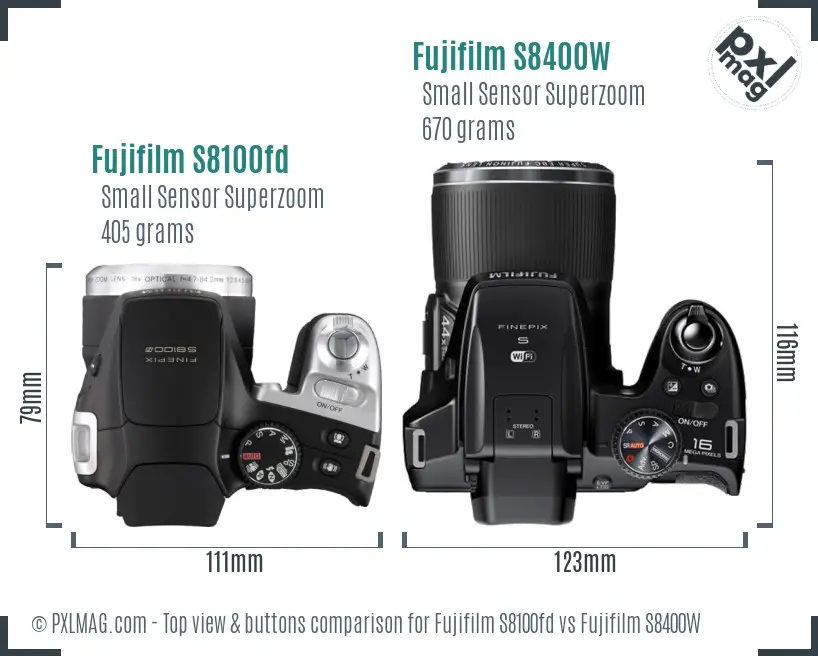 Fujifilm S8100fd vs Fujifilm S8400W top view buttons comparison
