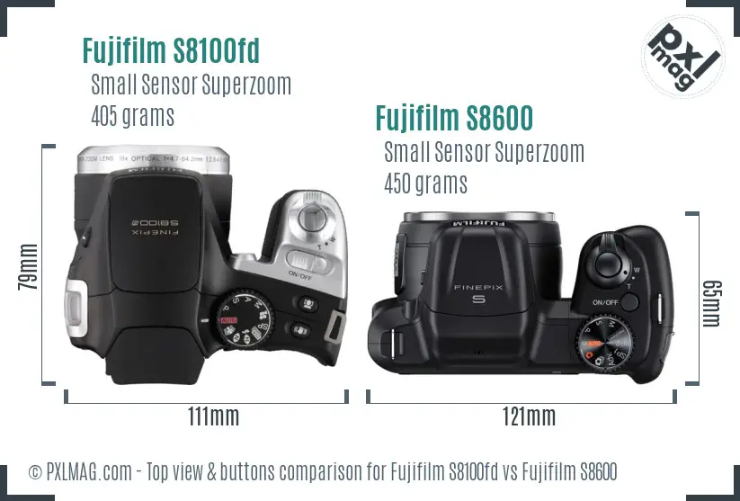 Fujifilm S8100fd vs Fujifilm S8600 top view buttons comparison