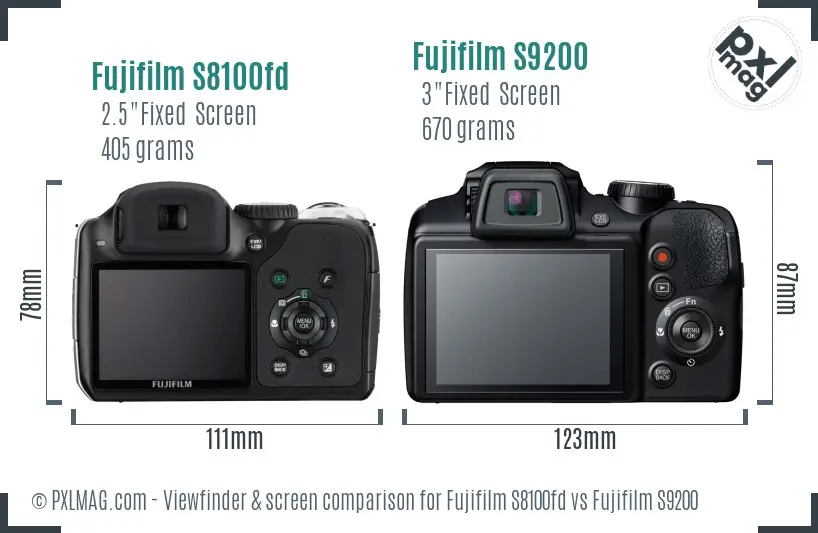 Fujifilm S8100fd vs Fujifilm S9200 Screen and Viewfinder comparison