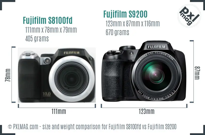Fujifilm S8100fd vs Fujifilm S9200 size comparison