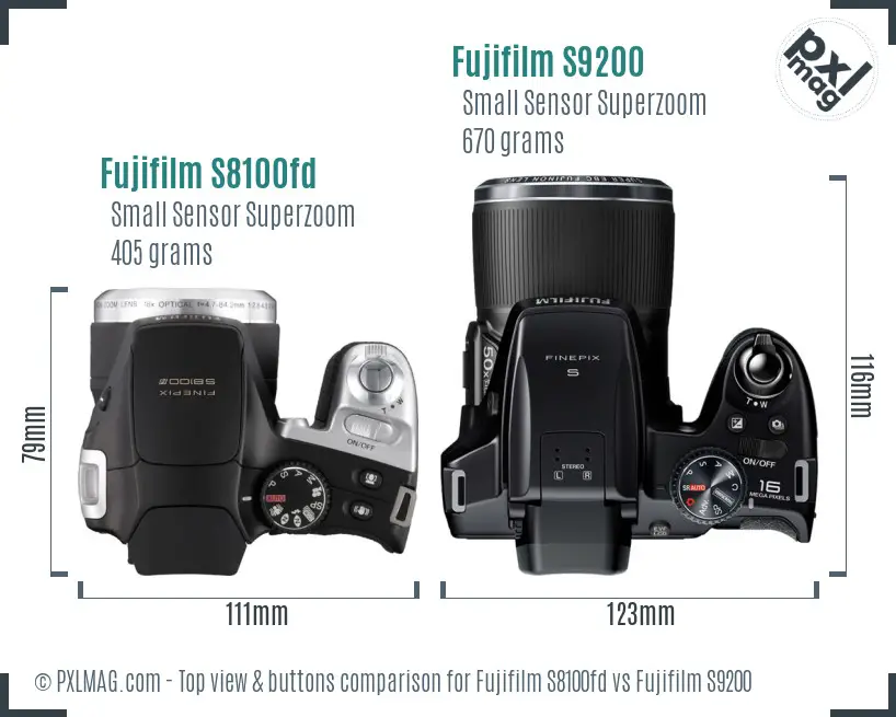 Fujifilm S8100fd vs Fujifilm S9200 top view buttons comparison