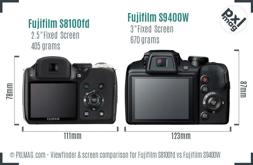 Fujifilm S8100fd vs Fujifilm S9400W Screen and Viewfinder comparison