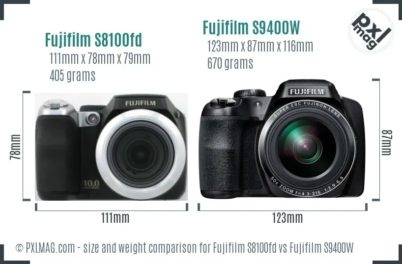Fujifilm S8100fd vs Fujifilm S9400W size comparison