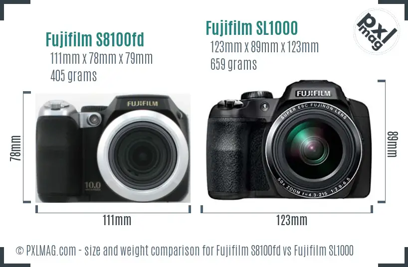 Fujifilm S8100fd vs Fujifilm SL1000 size comparison