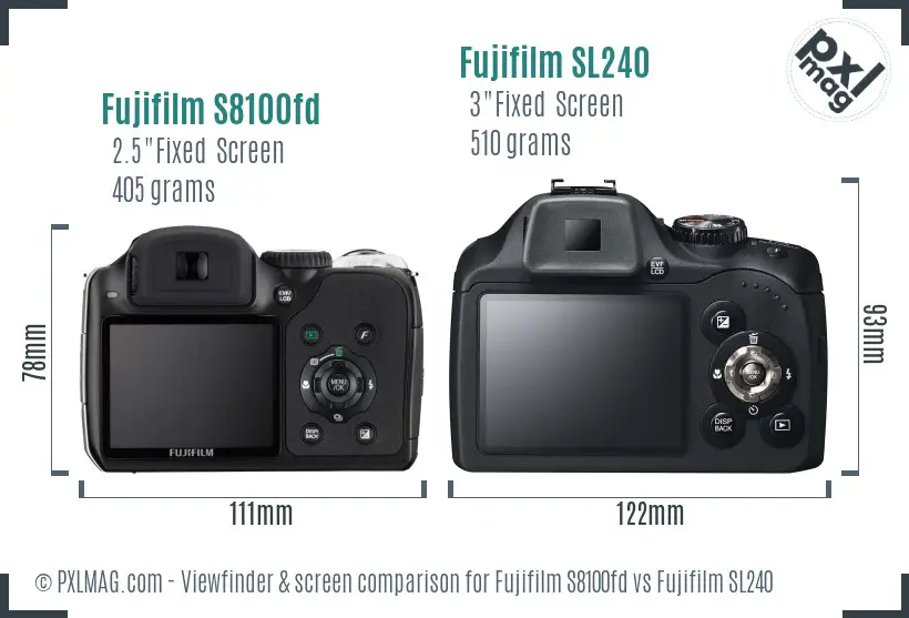 Fujifilm S8100fd vs Fujifilm SL240 Screen and Viewfinder comparison