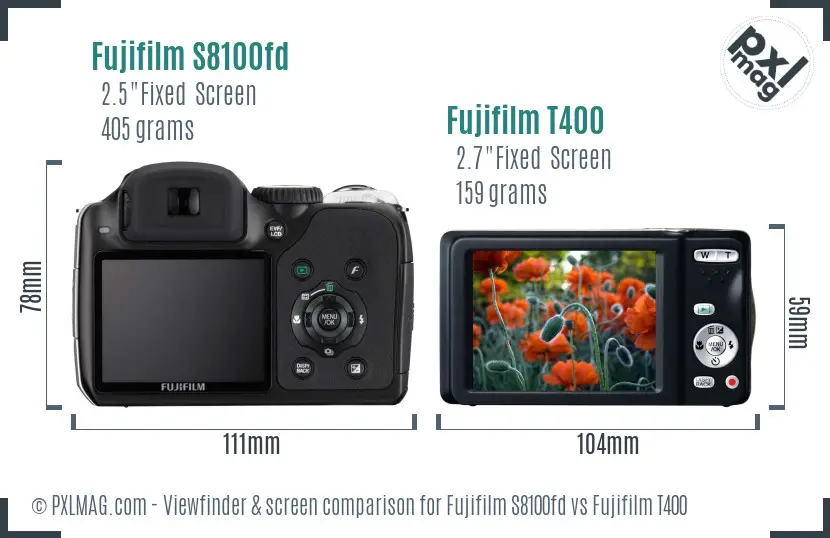 Fujifilm S8100fd vs Fujifilm T400 Screen and Viewfinder comparison