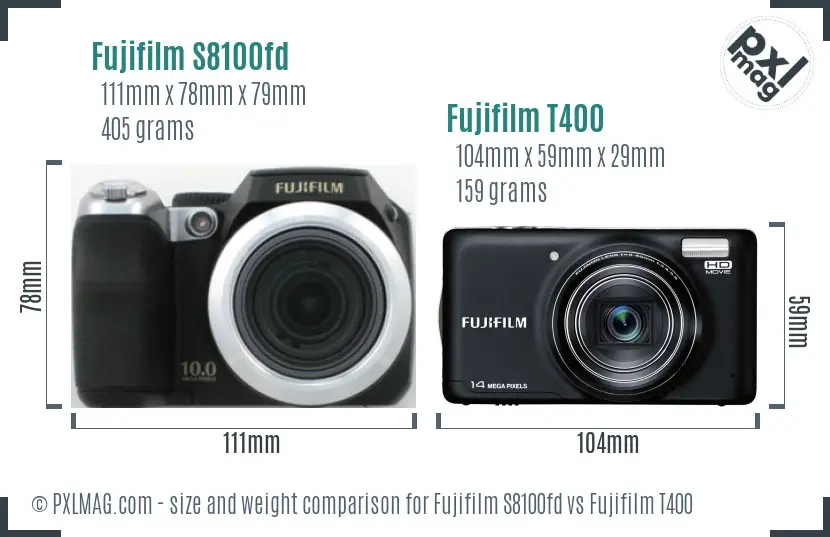 Fujifilm S8100fd vs Fujifilm T400 size comparison