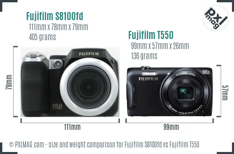 Fujifilm S8100fd vs Fujifilm T550 size comparison