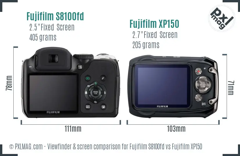 Fujifilm S8100fd vs Fujifilm XP150 Screen and Viewfinder comparison