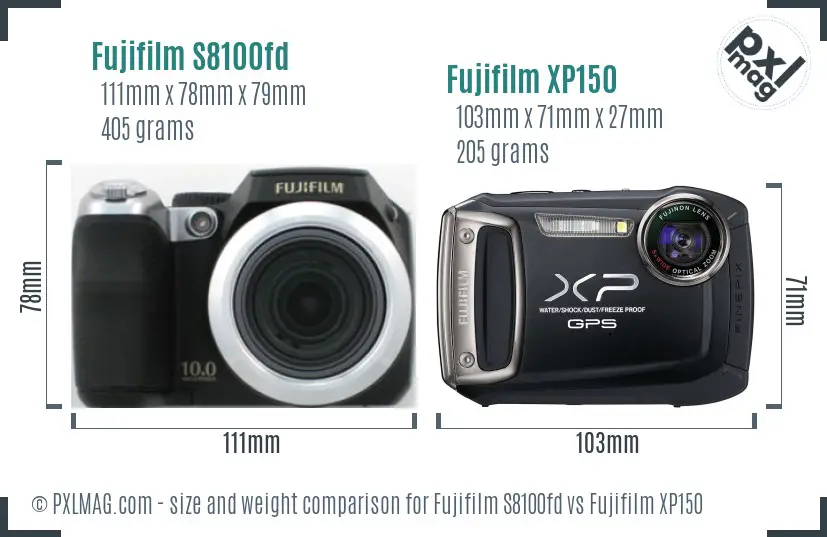 Fujifilm S8100fd vs Fujifilm XP150 size comparison
