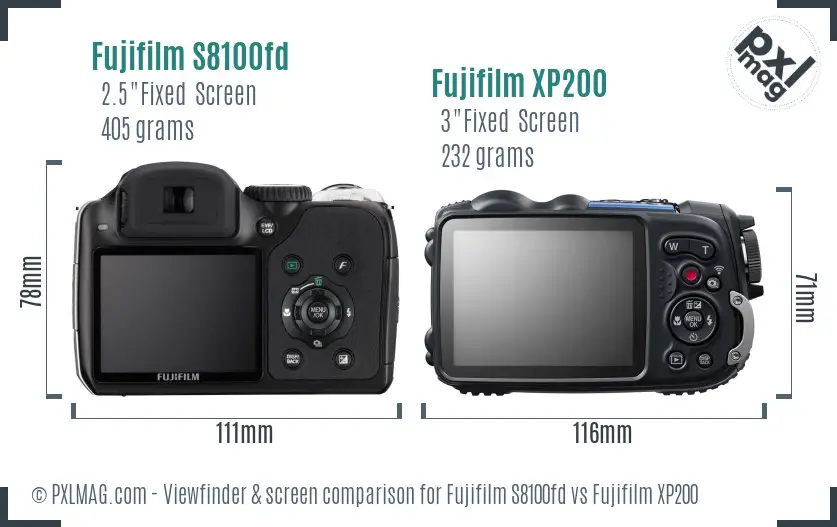Fujifilm S8100fd vs Fujifilm XP200 Screen and Viewfinder comparison