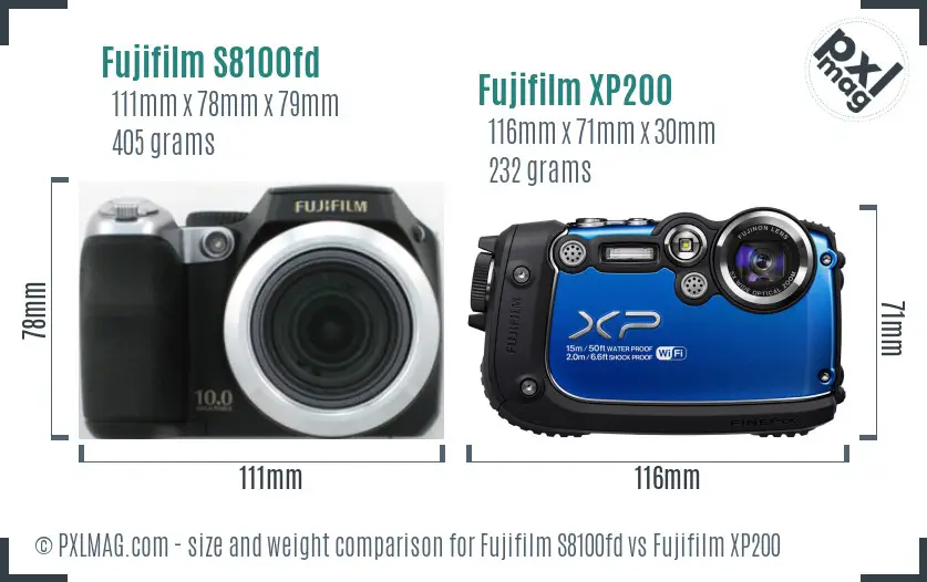 Fujifilm S8100fd vs Fujifilm XP200 size comparison