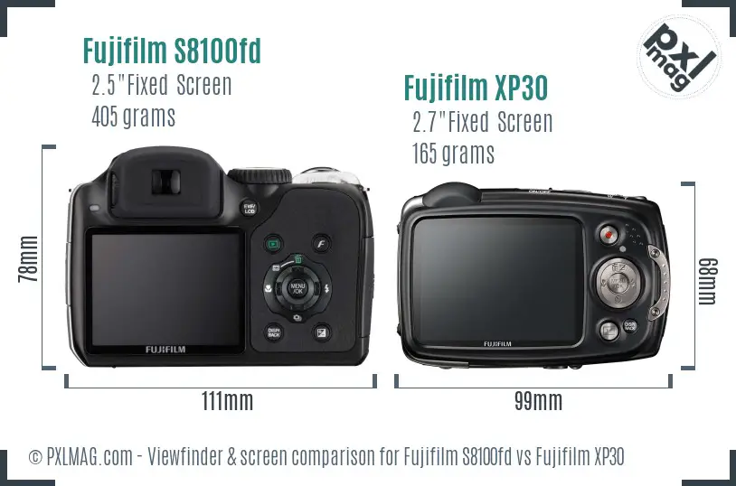 Fujifilm S8100fd vs Fujifilm XP30 Screen and Viewfinder comparison