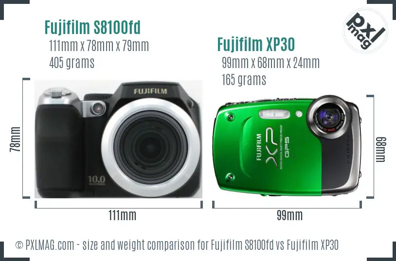 Fujifilm S8100fd vs Fujifilm XP30 size comparison