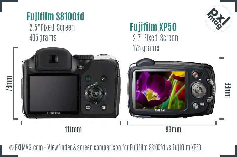 Fujifilm S8100fd vs Fujifilm XP50 Screen and Viewfinder comparison