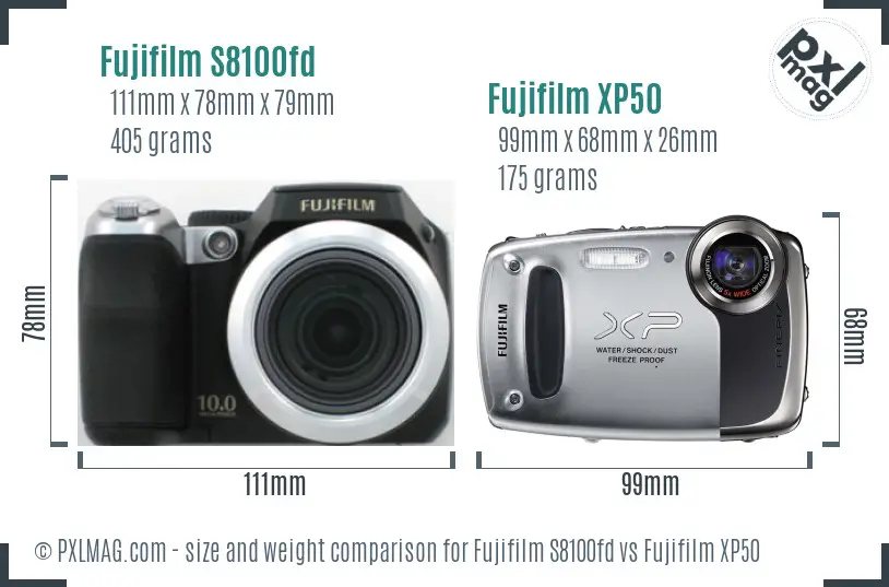 Fujifilm S8100fd vs Fujifilm XP50 size comparison
